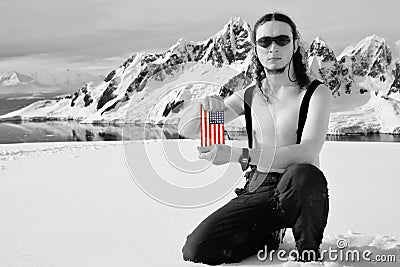 Man holding a USA Flag Stock Photo