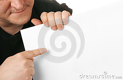 Man holding white blank cardbo Stock Photo