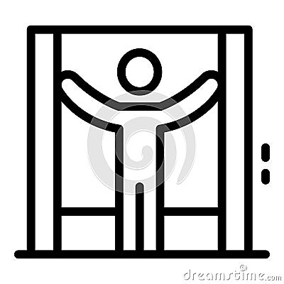 Man holds elevator doors icon, outline style Vector Illustration