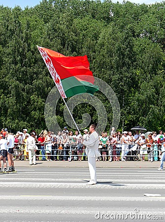 Man holds flag of Belarus Editorial Stock Photo