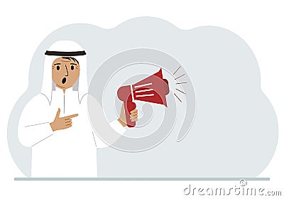 A man holds a loudspeaker or megaphone in his hand. Big sale, discount, breaking news or new collection concept for Cartoon Illustration