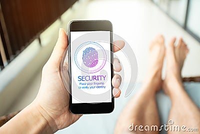 Fingertip Password Security Accessible Login. Mobile Security Concept Stock Photo