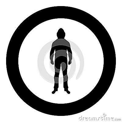 Man in the hood concept danger silhouette front side icon black color illustration in circle round Vector Illustration