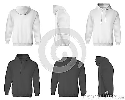 Man hoodie. Black and white blank male sweatshirts Vector Illustration