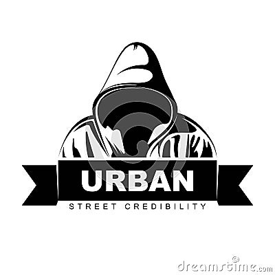 Man in hoodie. Hooded man. Logo design. Urban. Street art. Vector Ilustration. Vector Illustration