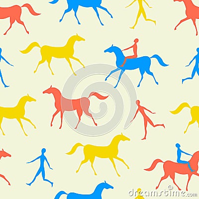 Man and horse seamless pattern. Color vector image. Vector Illustration