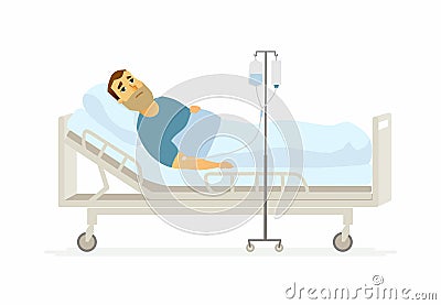 Man in hospital on a drip - cartoon people characters illustration Vector Illustration