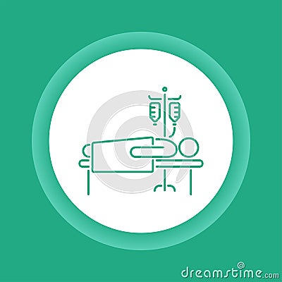 Man in hospital ward with dropper color button icon. Postoperative therapy. Vector Illustration