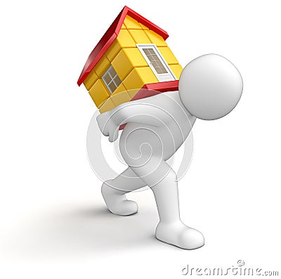 Man and house (clipping path included) Stock Photo