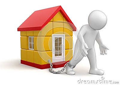 Man and House (clipping path included) Stock Photo