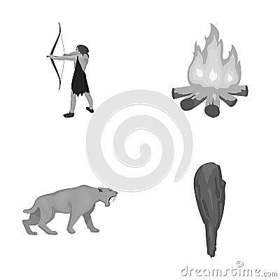 Man, hunter, onion, bonfire .Stone age set collection icons in monochrome style vector symbol stock illustration web. Vector Illustration