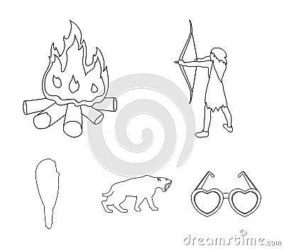 Man, hunter, onion, bonfire .Stone age set collection icons in outline style vector symbol stock illustration web. Vector Illustration
