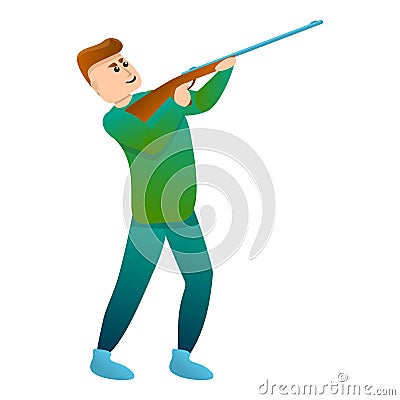 Man hunter shooting icon, cartoon style Vector Illustration