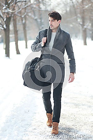 Man is hurry walking Stock Photo