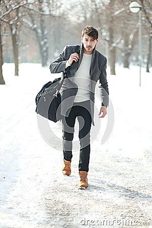 Man is hurry walking Stock Photo