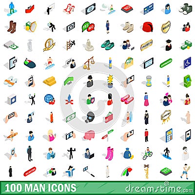 100 man icons set, isometric 3d style Vector Illustration