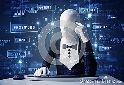 Man without identity programing in technology enviroment with cyber icons Stock Photo