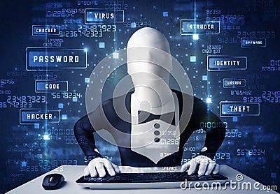 Man without identity programing in technology enviroment with cyber icons Stock Photo
