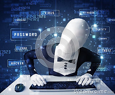 Man without identity programing in technology enviroment with cyber icons Stock Photo