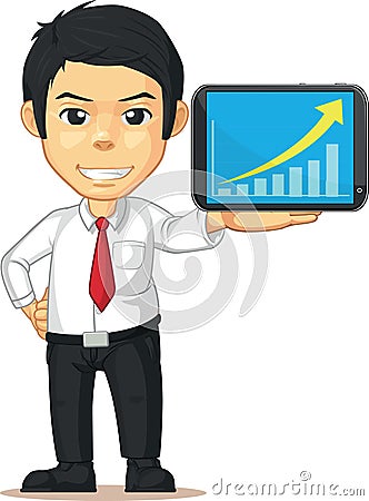 Man with Increasing Graph or Chart on Tablet Vector Illustration