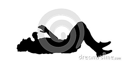 Man with injured bleeding leg lying down on the ground vector silhouette. Traffic accident patient after car crush needs medical. Vector Illustration