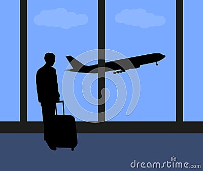 Man at the international airport Vector Illustration