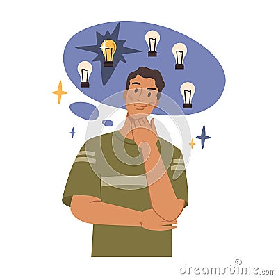 Man with intuitive type thinking, mindset Vector Illustration