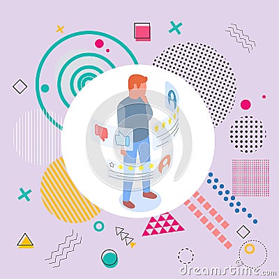 Internet user looking at text blocks with comments, rating, likes, dislikes symbols at website Vector Illustration