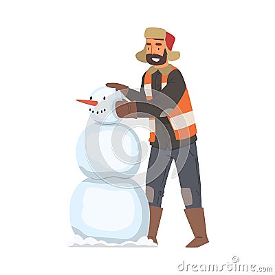 Man Janitor Making Snowman, Male Professional Cleaning Staff Character, Cleaning Company Service Vector Illustration Vector Illustration