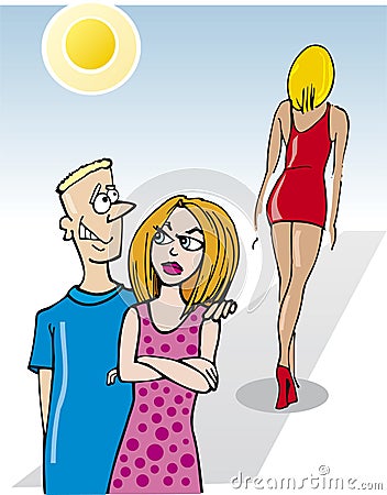 Man and jealous woman Vector Illustration