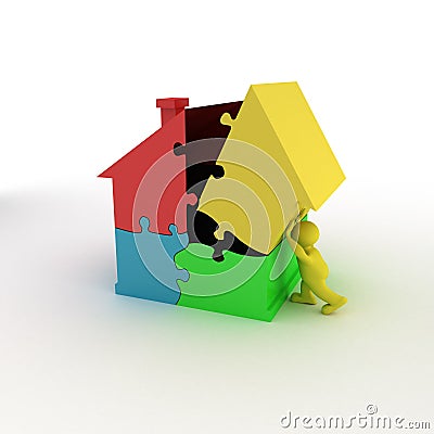 Man With Jigsaw House Stock Photo