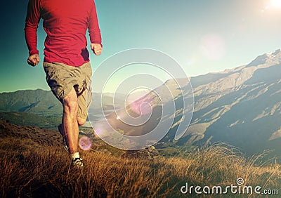 Man Jogging Mountains Exercise Healthy Concept Stock Photo