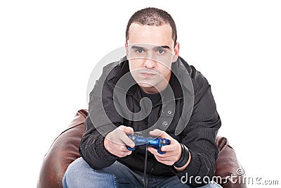 Man with a joystick for game console Stock Photo