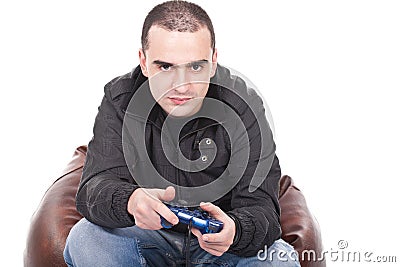 Man with a joystick for game console Stock Photo