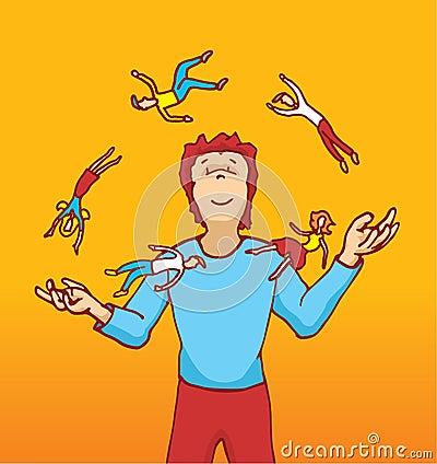 Man juggling a group of tiny people Vector Illustration