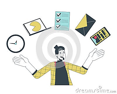 Man juggling items flat line concept vector spot illustration Vector Illustration