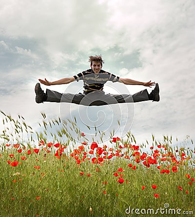 Man jump to sky. Stock Photo