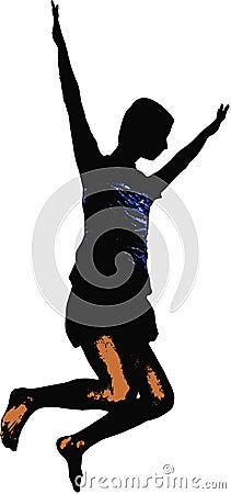 Man jumping with joy exercising both arms up and legs bent in air clean vector illustration coloured shirt Vector Illustration