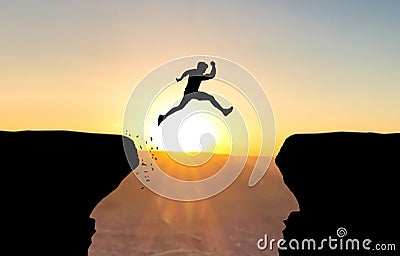 Man jumping over abyss. Stock Photo