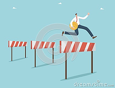 Man jumping over obstacles with a coin Vector Illustration