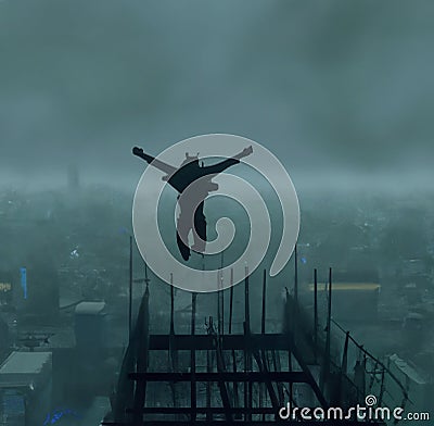 A man jumping from a skyscraper Stock Photo