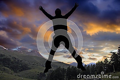 a young man is jumping for an artistic photo Stock Photo