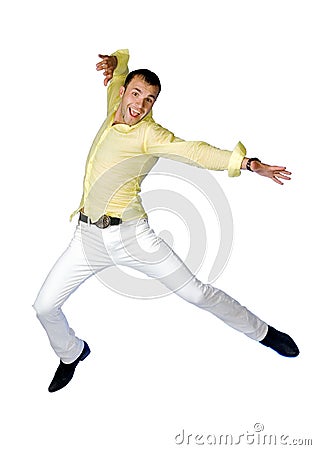 The man jumping on a white background Stock Photo