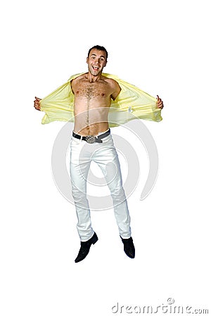 The man jumping on a white background Stock Photo