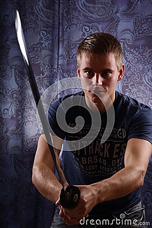 Man and katana Stock Photo