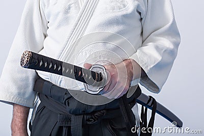 A man with katana on Iaido practice Stock Photo