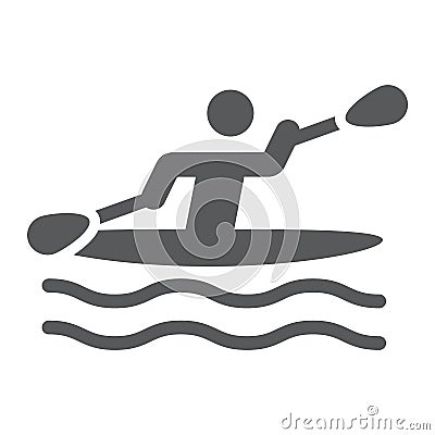Man kayaking glyph icon, sport and rowing, canoeing sign, vector graphics, a solid pattern on a white background. Vector Illustration