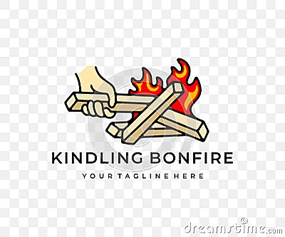 Man kindles a bonfire, balefire, fire and flames, colored graphic design Vector Illustration