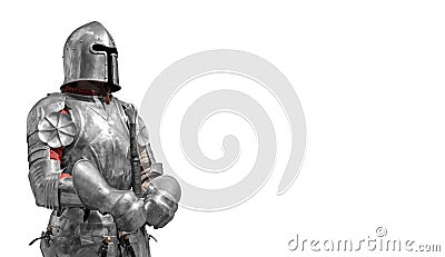 Knight in shiny metal armor on a white background Stock Photo