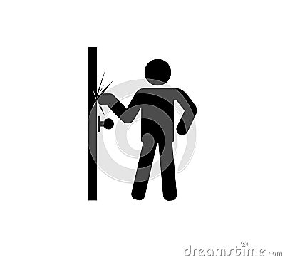 Man knocking a door black icon new trendy design style in white background Stock Photo